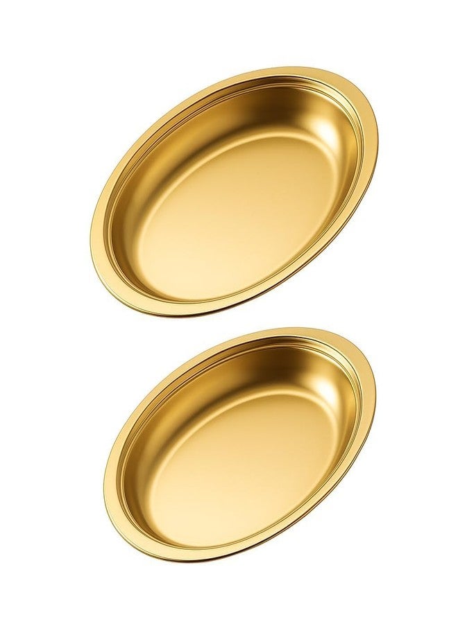 HEVASNEK Stainless Steel Golden Oval Dinner Serving Plate Reusable Unbreakable Food Reusable Steel Kitchen Elegant Tableware Fruit Salad Serveware Tray Glossy Finish Home 2 Pcs Dinner Snack Tray Set - Image 1