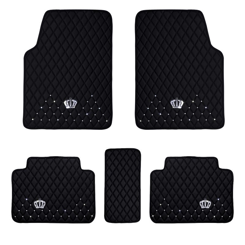 eing All Weather Pu Leather Floor Mats for Car SUV  Truck  5 PackSet Front  Rear Heavy Duty ProtectionCrown Car Floor CushionBlack