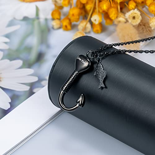 Gredstar Gone Fishing Urn Necklace for ashes Fish hook Cremation Urn Pendant Fishing in heaven Keepsake Jewelry (BLACK) - Image 2