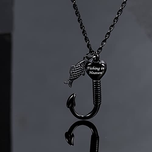 Gredstar Gone Fishing Urn Necklace for ashes Fish hook Cremation Urn Pendant Fishing in heaven Keepsake Jewelry (BLACK) - Image 4
