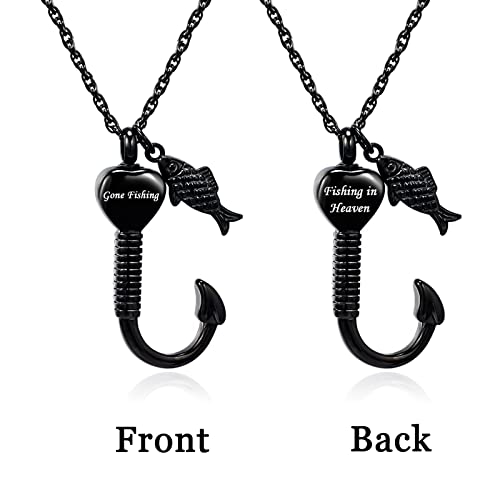 Gredstar Gone Fishing Urn Necklace for ashes Fish hook Cremation Urn Pendant Fishing in heaven Keepsake Jewelry (BLACK) - Image 3