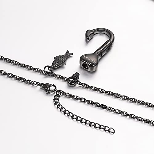 Gredstar Gone Fishing Urn Necklace for ashes Fish hook Cremation Urn Pendant Fishing in heaven Keepsake Jewelry (BLACK) - Image 5