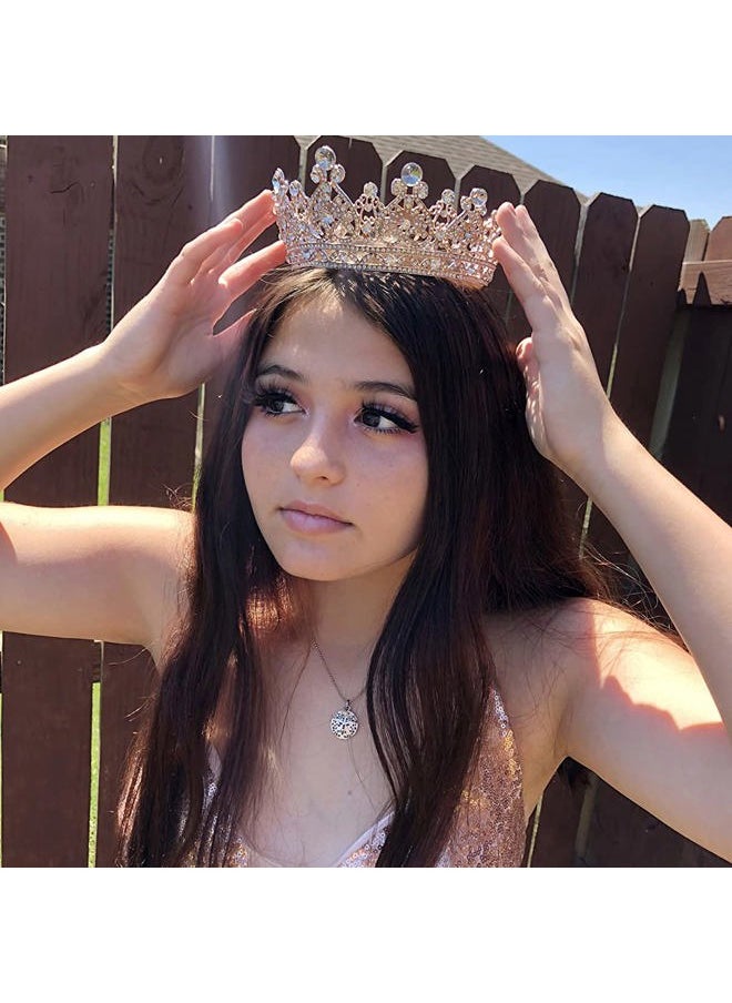 S SNUOY - Rose Gold Crowns for Women Full Round Crystal Queen Tiaras and Crowns Pageant Party Costume Headbands Bridal Crowns for Wedding - Image 1