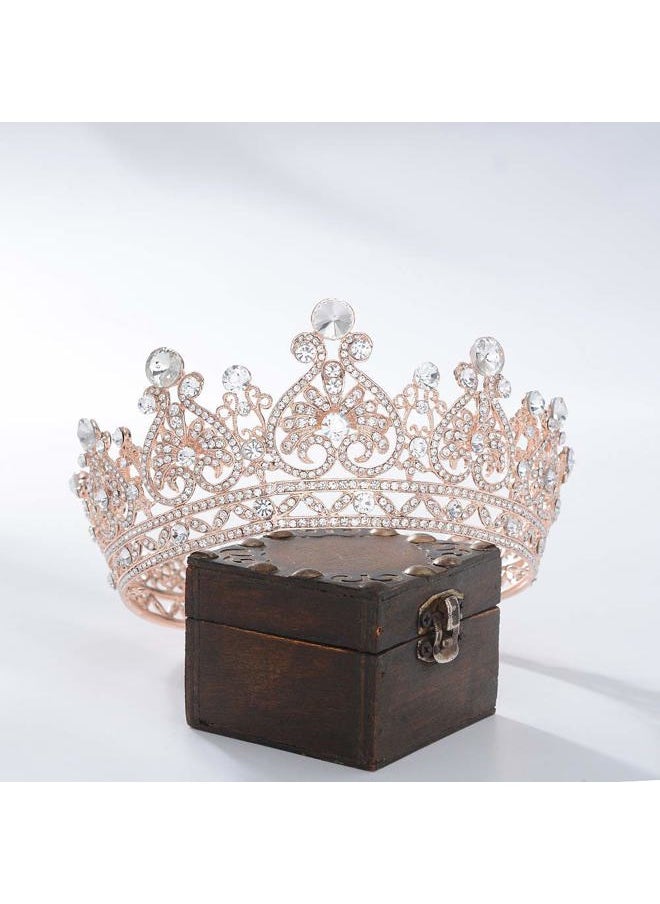 S SNUOY - Rose Gold Crowns for Women Full Round Crystal Queen Tiaras and Crowns Pageant Party Costume Headbands Bridal Crowns for Wedding - Image 1