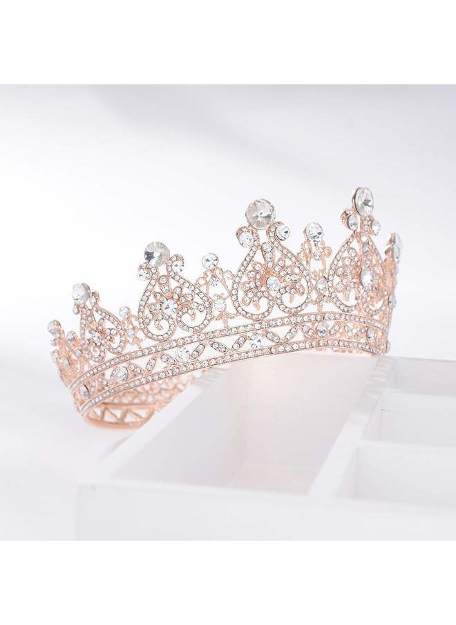 S SNUOY - Rose Gold Crowns for Women Full Round Crystal Queen Tiaras and Crowns Pageant Party Costume Headbands Bridal Crowns for Wedding - Image 1