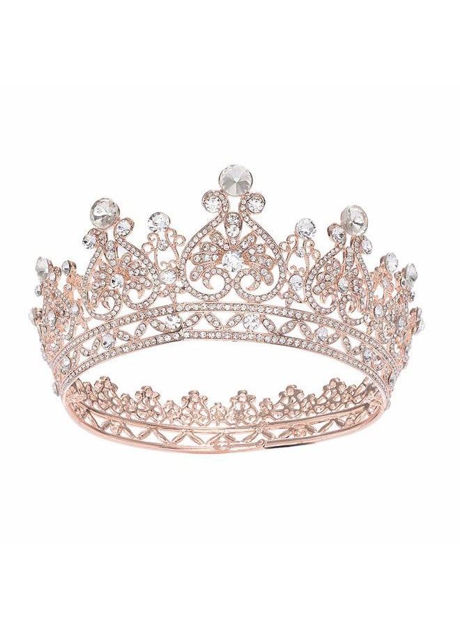S SNUOY - Rose Gold Crowns for Women Full Round Crystal Queen Tiaras and Crowns Pageant Party Costume Headbands Bridal Crowns for Wedding - Image 1