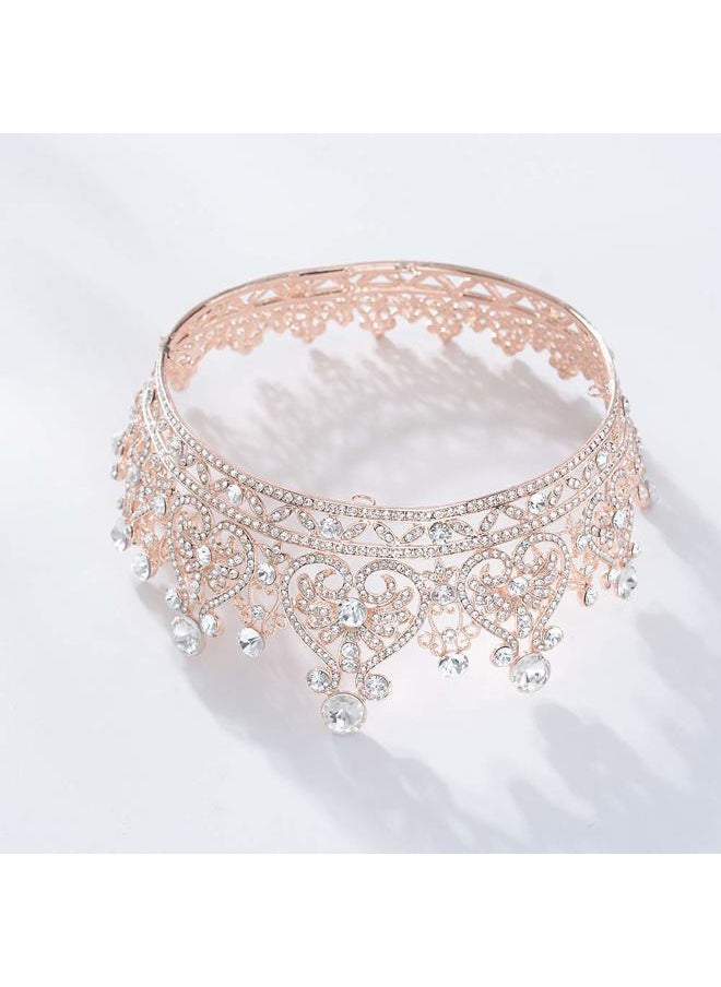 S SNUOY - Rose Gold Crowns for Women Full Round Crystal Queen Tiaras and Crowns Pageant Party Costume Headbands Bridal Crowns for Wedding - Image 1