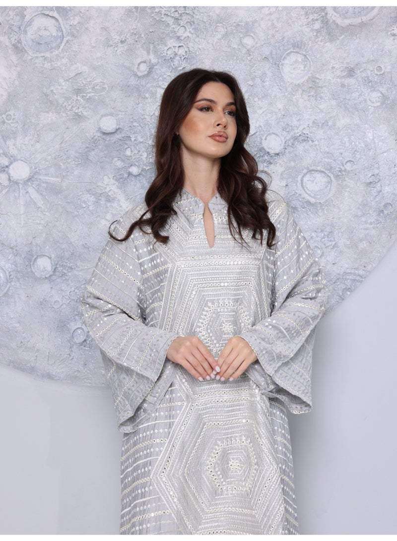 اكسا جلابية ملكية IK5025 رمادي - Image 2