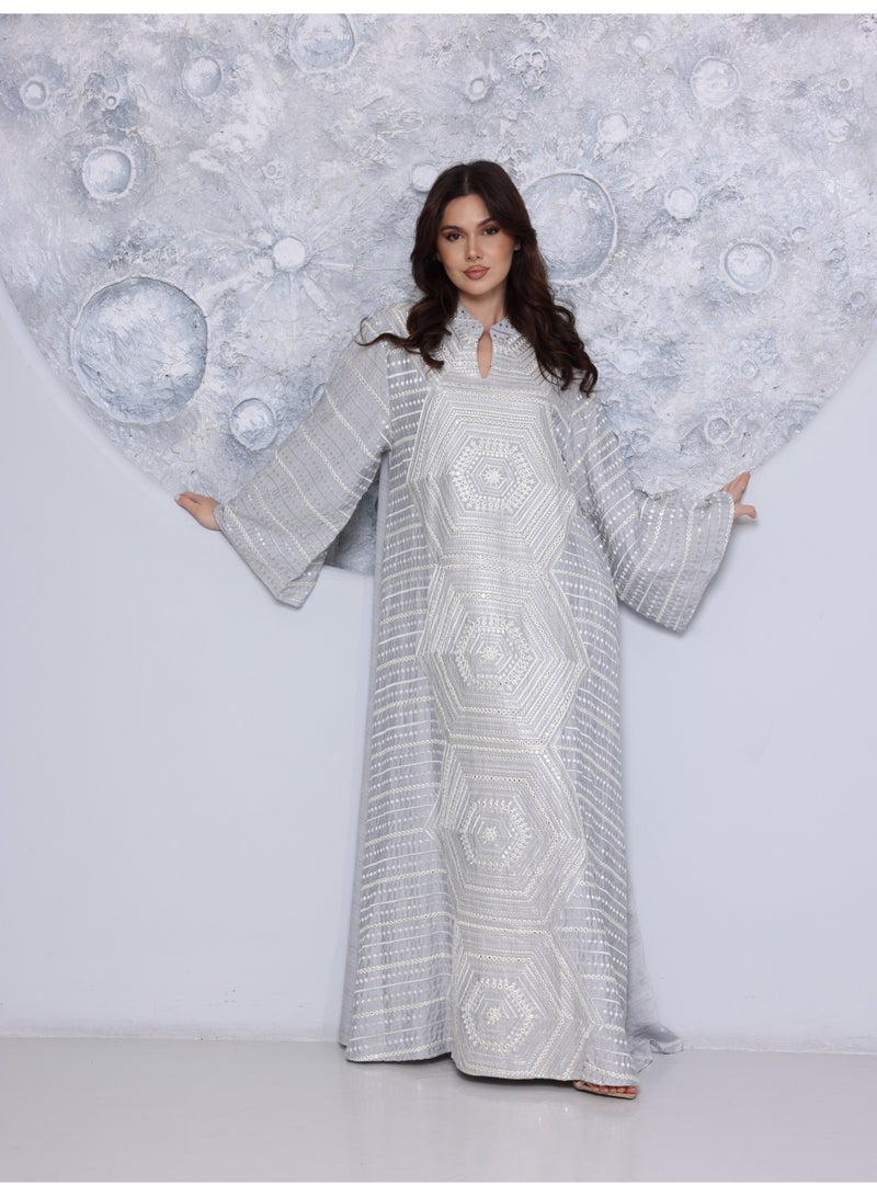 اكسا جلابية ملكية IK5025 رمادي - Image 1