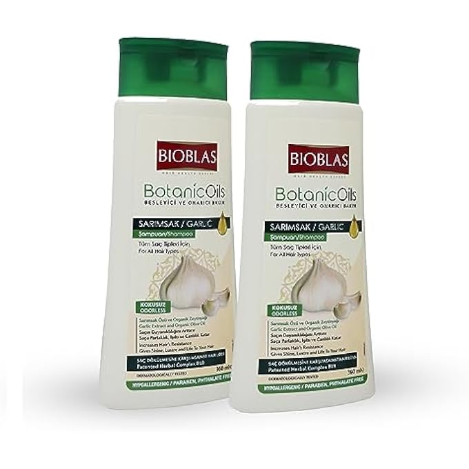 Bioblas Garlic Shampoo - Odorless & Unscented Hair Growth Formula for Men & Women - Clarifying Treatment to Cleanse Roots & Scalp - Hair Thickening & Anti-Thinning Solution (2 Pack)