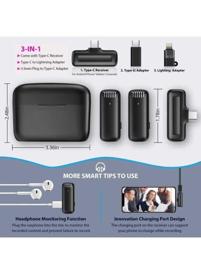 GREEN LION J13 Wireless Microphone Mic, Noise Reduction Lapel Mic with Charging Case, Dual Channel Wireless Mic for YouTube, Video Recording, Facebook, Compatible with Type-C & iPhone - Image 3