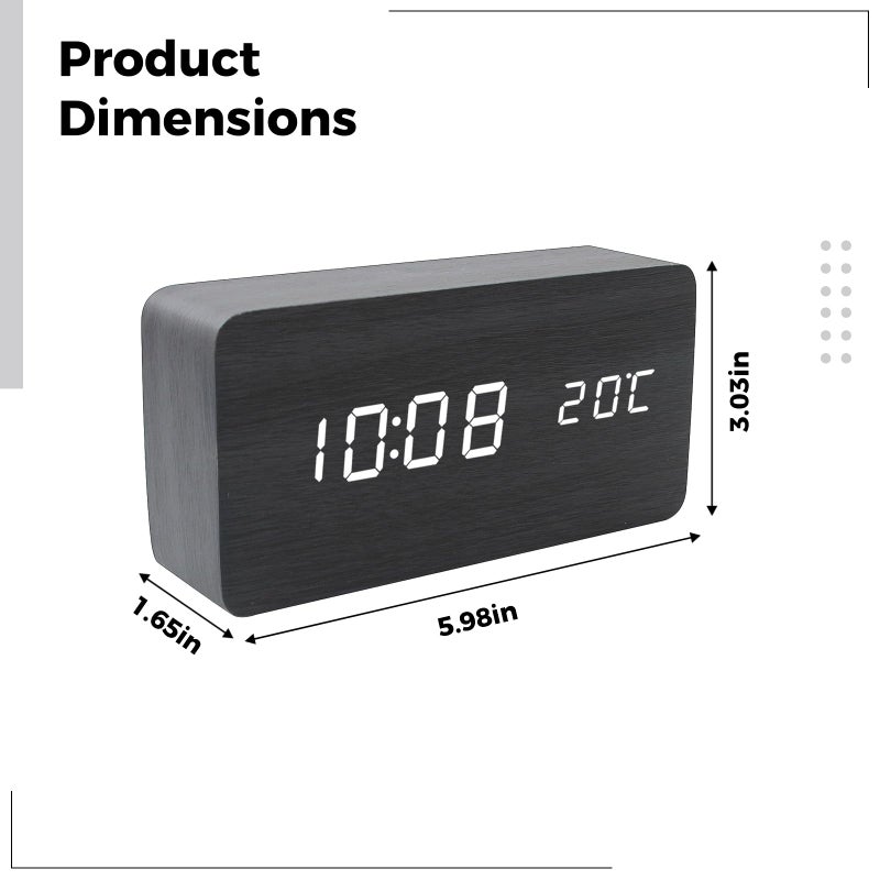 Digital Wall Clock Atomic Time Temperature USB Battery Powered Black Wood Modern Design - Image 5