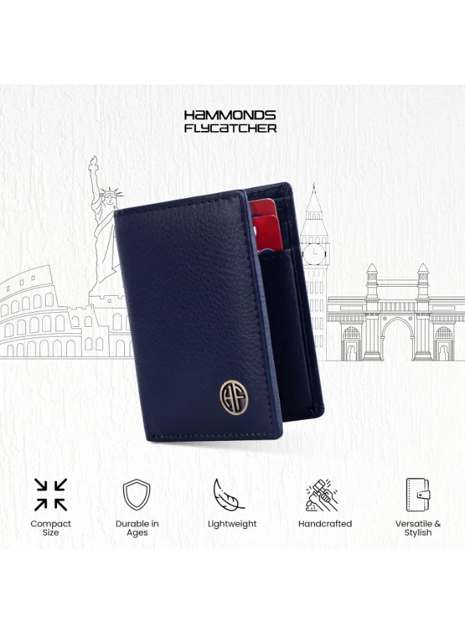 Hammonds Flycatcher  Leather Card Holder Wallet for Man & Women, RFID Protected ATM/Credit Card Holder Wallet for Men with 6 Slots and 1 Currency Slot - Blue  | Best Price UAE