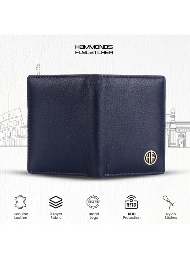 Hammonds Flycatcher  Leather Card Holder Wallet for Man & Women, RFID Protected ATM/Credit Card Holder Wallet for Men with 6 Slots and 1 Currency Slot - Blue  | Best Price UAE