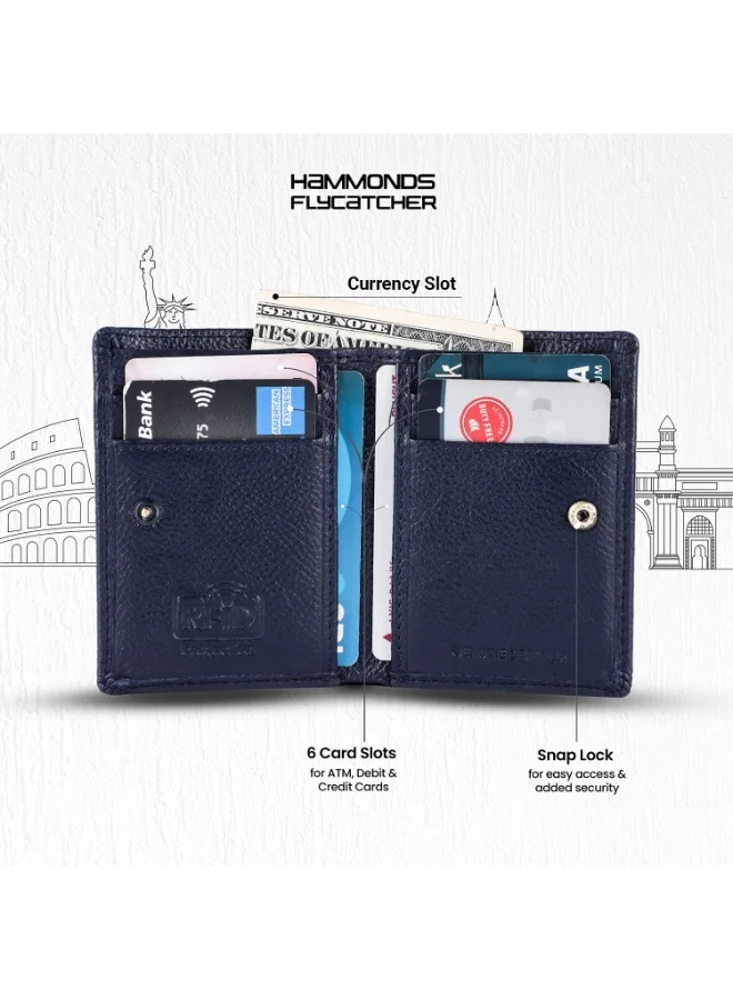 Hammonds Flycatcher  Leather Card Holder Wallet for Man & Women, RFID Protected ATM/Credit Card Holder Wallet for Men with 6 Slots and 1 Currency Slot - Blue  | Best Price UAE