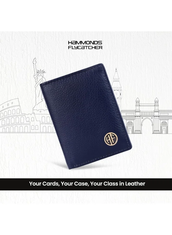 Hammonds Flycatcher  Leather Card Holder Wallet for Man & Women, RFID Protected ATM/Credit Card Holder Wallet for Men with 6 Slots and 1 Currency Slot - Blue  | Best Price UAE