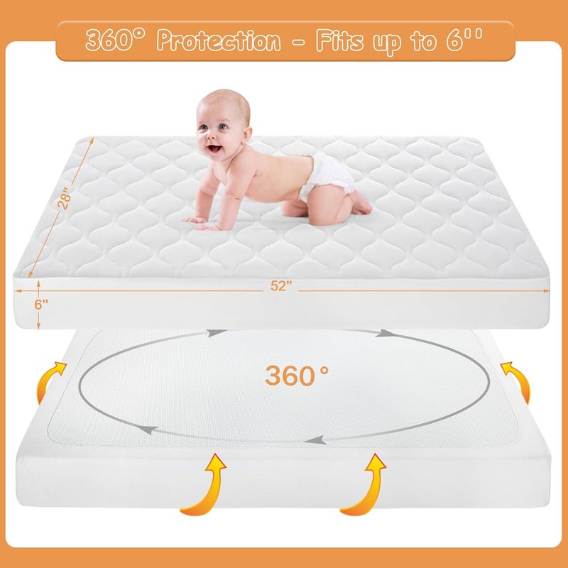 Yoofoss Waterproof Crib Mattress Protector Quilted Infant Mattress Pad Cover Soft and Breathable Machine Washable Toddler Mattress Protector for Standard Baby Crib Size 52x28 - Image 5