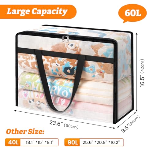BlissTotes 4 Pack Clear Clothes Storage Bags Moving Bags Foldable Blanket Storage Under Bed Storage Containers with Sturdy Zipper and Handle for Clothing Comforter Bedding Sheet 60L - Image 3
