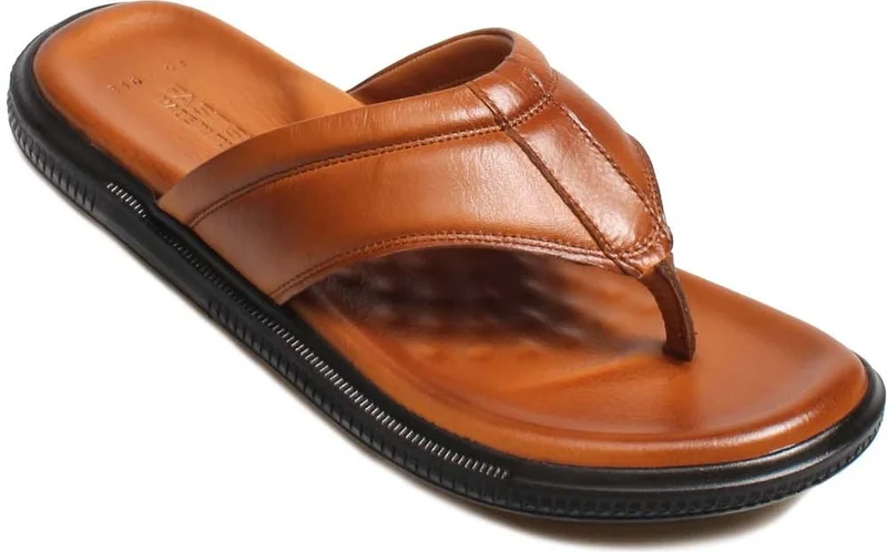 فاست ستيب Men's Genuine Leather Daily Comfortable Summer Beach Light Striped Flip Flops 018mag-316