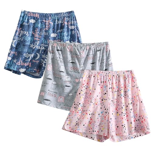 PNAEONG 3 Pack: Womens Pajamas Shorts Set Soft Elastic Waist Lounge Shorts Printed PJ Bottoms，Good Night+Coffee+Pink-L - Image 1