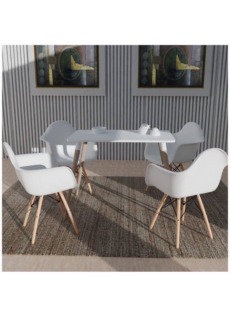 Mahmayi Mahmayi Cenare 5-Piece Dining Set for Kitchen, 120 X 80 Dining Table With 4 X DAW Arm Dining Chair - White  - Image 1