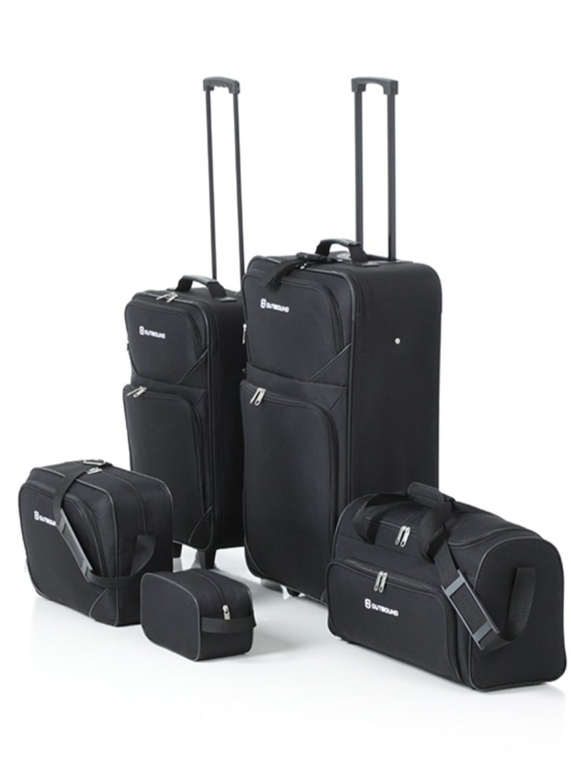 OUTBOUND 5-Piece Soft case Travel Luggage Set, Includes 26" & 21" Upright Suitcases, Duffel Bag, Boarding Tote & Toiletry Kit, Durable Polyester Construction - Black - Image 2