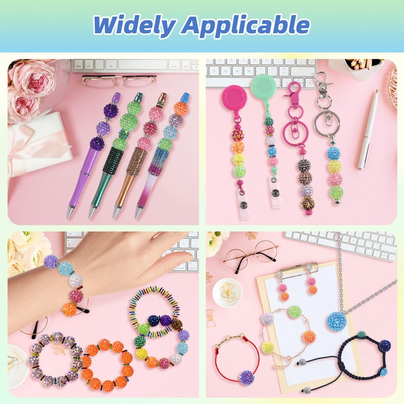 DASTTUIS 20mm Beads for Pens - 20 Pcs Rhinestone Beads and 220 Pcs Spacer Bead for Beadable Pens - Glitter Acrylic Bubblegum Round Bling Focal Bead for Bracelets - Beaded Pen Supplies (Colorful) - Image 3