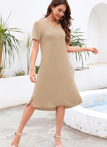 VOBCTY Women's Casual Short Sleeve Tshirt Dress Summer Side Split Loose V Neck Dresses(LC,Large) - Image 3