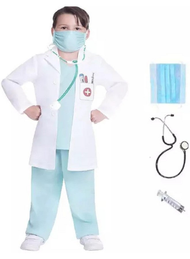 Cotton_Blend Fancy Dress Kids Doctor Outfit With Stethoscope (Lab Coat, Syringes  Mask), White - Image 1