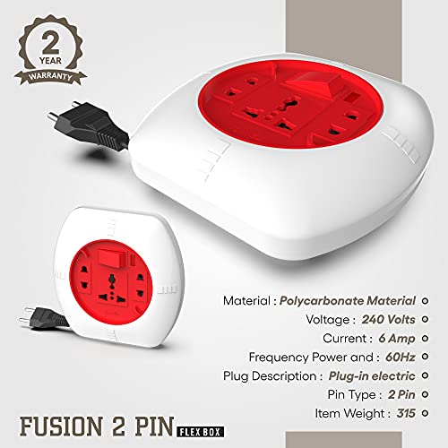 Fybros Fusion 2 Pin Extension Cord, Extension Box, Power Strip with International Sockets Extension Board,6 AMP Output,2 Year Warranty, 5 Meter Heavy Duty Cable, Surge and Spike Guard - Made in India - Image 4