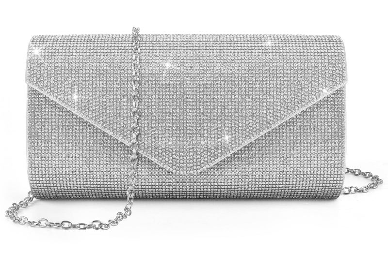 PACETAP Rhinestone Clutch Purses for Women, Sparkly Glitter Evening Bags Handbag Crossbody Bag for 1920s Party Wedding Engagement Prom(Silver) - Image 1