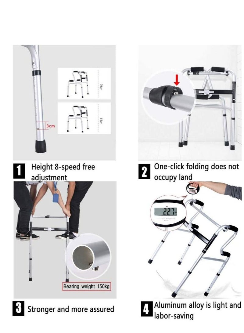 مشاية مساعدة لكبار السن خفيفة الوزن وقابلة للطي بنقرة واحدة من الألومنيوم مع مسند للذراع ومساعد للتنقل مع 4 أرجل و8 ارتفاعات قابلة للتعديل - Image 3
