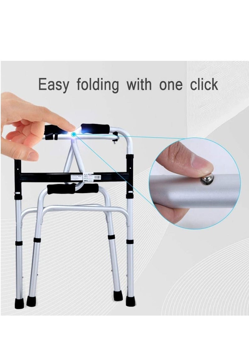 مشاية مساعدة لكبار السن خفيفة الوزن وقابلة للطي بنقرة واحدة من الألومنيوم مع مسند للذراع ومساعد للتنقل مع 4 أرجل و8 ارتفاعات قابلة للتعديل - Image 4