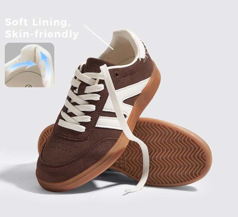 LUCKY STEP Women Classic Retro Gum Sole Fashion Sneakers Casual Tennis Skate Shoe Genuine Leather Walking Footwear Anti Slip Trainers(Dark Brown,8.5) - Image 3