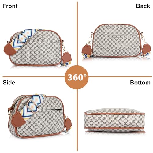 DANIEL CLARK Geometric Print Crossbody sling Bag with Adjustable Multicolor Strap (Beige & Brown) - Image 3