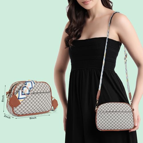 DANIEL CLARK Geometric Print Crossbody sling Bag with Adjustable Multicolor Strap (Beige & Brown) - Image 4