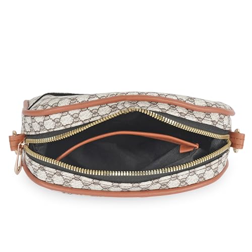 DANIEL CLARK Geometric Print Crossbody sling Bag with Adjustable Multicolor Strap (Beige & Brown) - Image 5