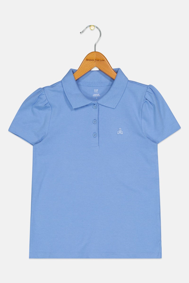 GAP Kids Boy Short Sleeve Embroidered Logo Polo Shirt, Light Bue  - Image 1