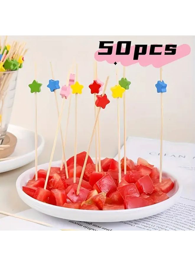 BAXCRS 50 Pcs Star Fruit Skewer Set 47 Inch Multicolor Picks With 5 Point Star Design Durable Wooden Toothpicks For Cake Decorations Cocktail Sticks - Image 1