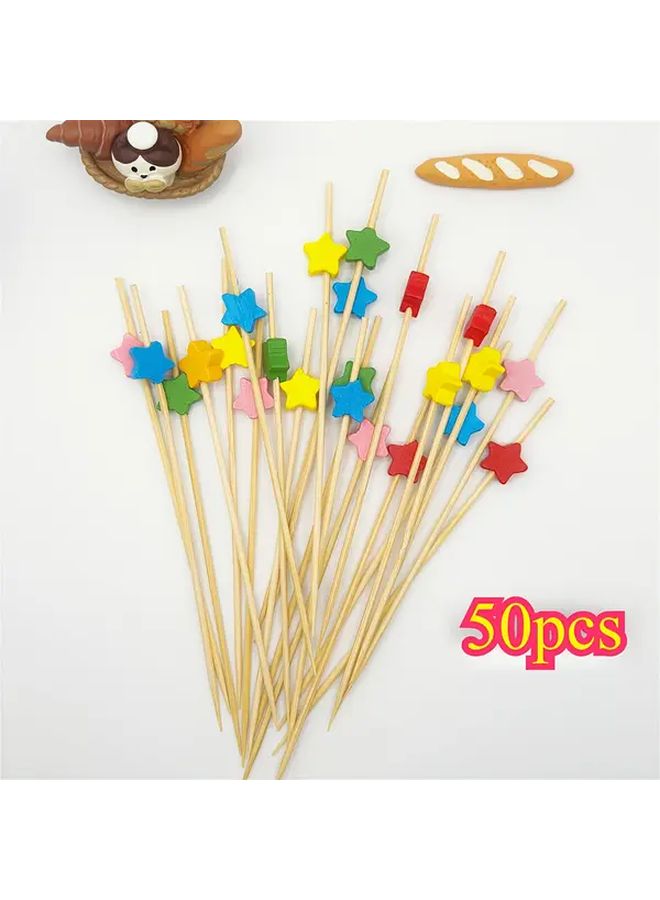 BAXCRS 50 Pcs Star Fruit Skewer Set 47 Inch Multicolor Picks With 5 Point Star Design Durable Wooden Toothpicks For Cake Decorations Cocktail Sticks - Image 3