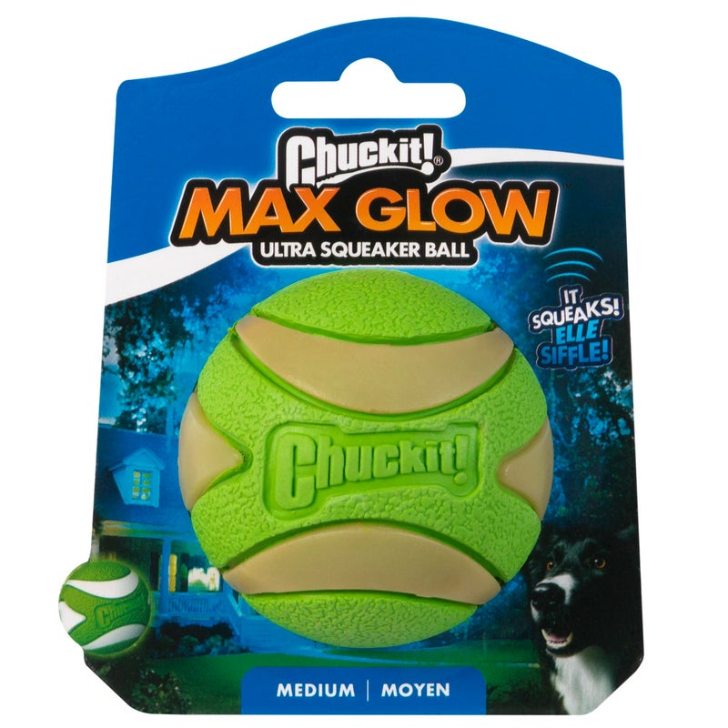 Chuckit! Max Glow Ultra Squeaker Ball, Medium (2.5 Inch Diameter), 1 Pack, for Breeds 20-60 lbs - Image 2