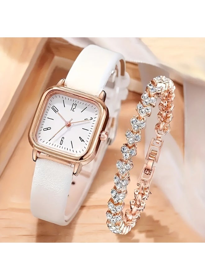 QUARTZ Women's Luminous Digital Quartz Watch & Bracelet Set - Fashion Leather Strap Wristwatch - Image 1
