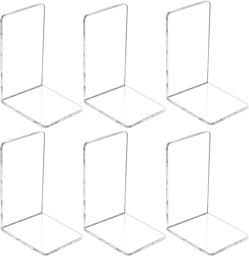 OneNine Bookends, 6Pcs Clear Acrylic Book Ends For Shelves Home Office Library School Supplies, Premium Plastic Book Shelf Holder Book Stopper Desktop Organizer Bookshelf Decor For Books Movies Cds - Image 1
