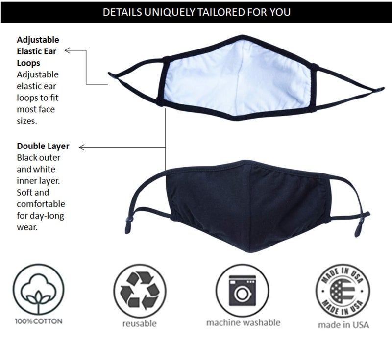 Simlu 12 Pack Premium Fabric Face Mask Reusable with Adjustable Elastic, 2 Layer,Cotton, Breathable, Nose Wire Black Cloth face Mask Washable Fits Men Women and Kids Made In USA - Image 3