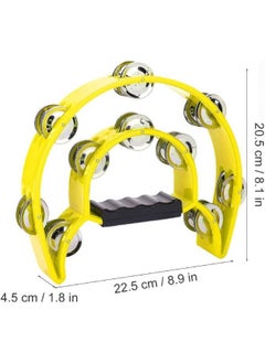 Generic Hand Tambourine Double Row Jingle Handbell Tambourine Percussion Musical Instrument 6 Colors(Yellow)  - Image 2