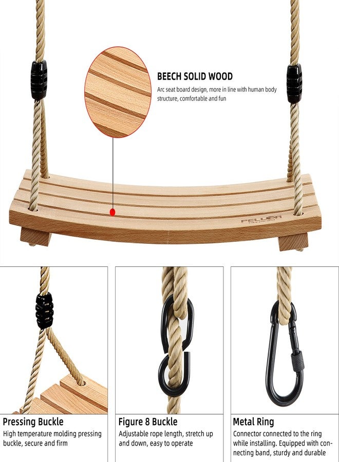 Pellor Wood Tree Swing Seat,Indoor Outdoor Rope Wooden Swing Set for Children Adult Kids (Burlywood) - Image 4