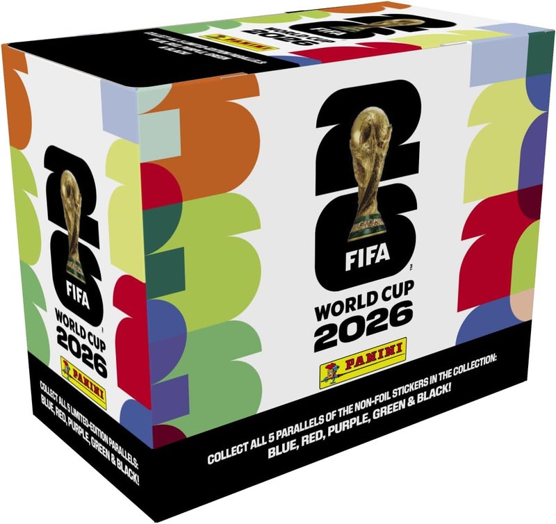 صندوق ملصقات كأس العالم لكرة القدم بانيني 2026 – 25 حزمة ملصقات – مجموعة البطولة الرسمية