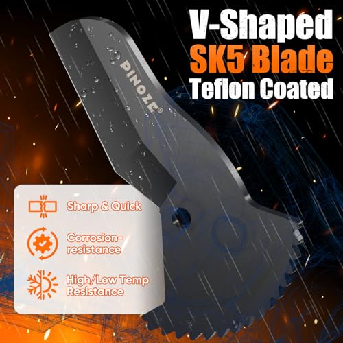 PINOZE PVC Pipe Cutter, 3-Gear Adjustable Cut up to 2-1/2”, Ratchet Pipe Cutter Tool Heavy-Duty for PVC, PPR, PE, PEX, Plastic Hoses & Plumbing Pipes with Teflon Coated SK5 Blade - Image 3