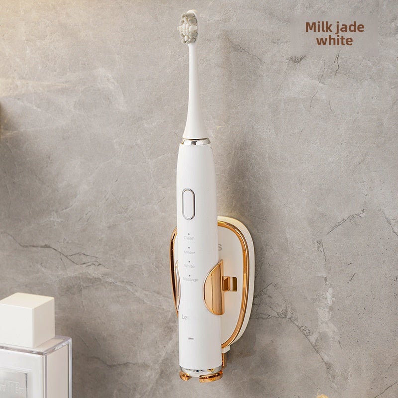 Electric Toothbrush Rack Wall Hanging Non-Punch Dental Storage Rack Household Toilet Single Toothbrush Base Simple Wall Suction(White Gold) - Image 4