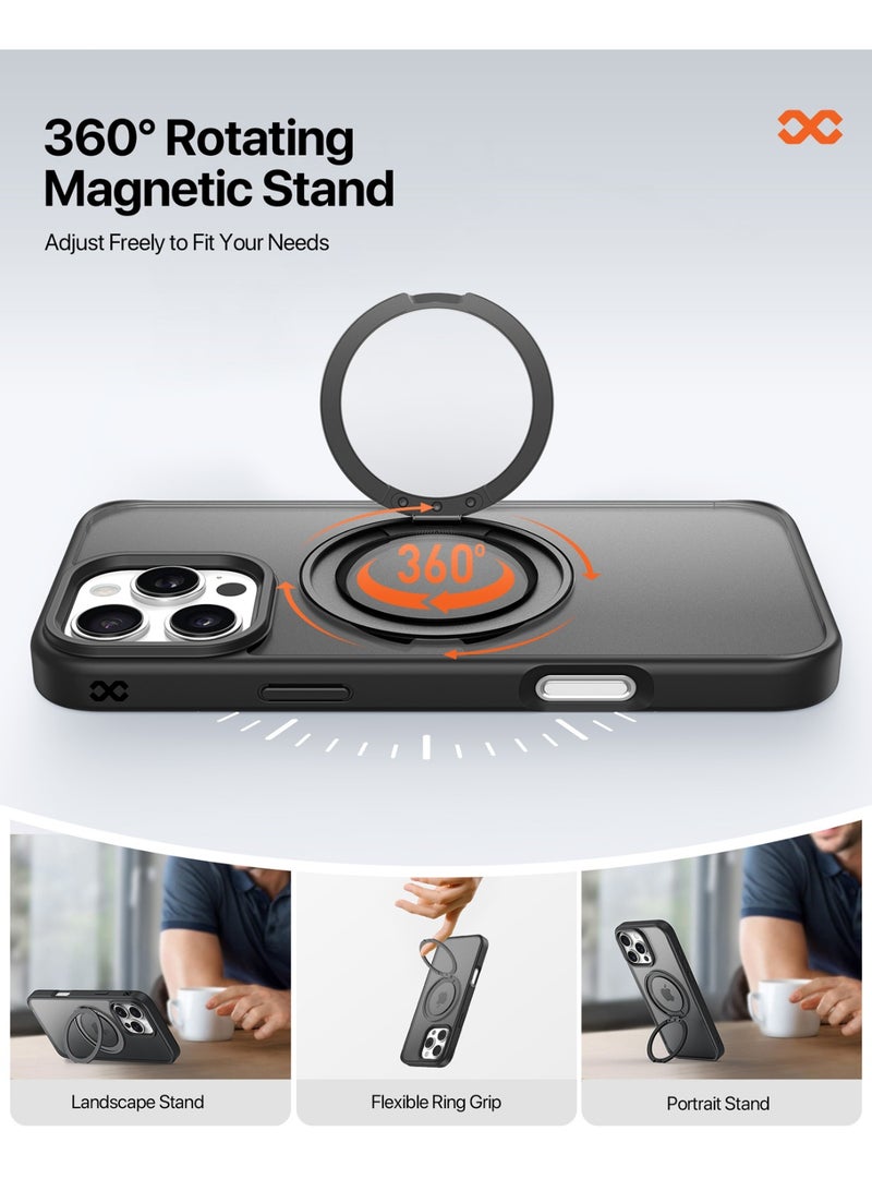 INFINYTY iPhone 16 Pro Max Case with 360° Built-in Ring Stand - Pristine (Black Titanium), Sleek & Functional Design, MagSafe Compatible, Shock Absorption, Precision Fit, Scratch Protection, Mil. Grade Drop-Tested - Image 2